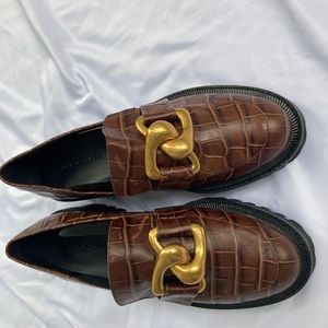 Aerosoles Women's Brown Loafer Size 7.5 Croc Print Lilia Leather Heel Loafer